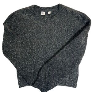 GAP Kids Tinsel Eyelash Sweater – Black/Silver Metallic Fuzzy Crewneck XXL